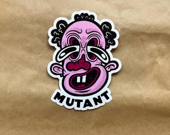 Pink Mutant Face Sticker - Funny Cartoon Vinyl Decal