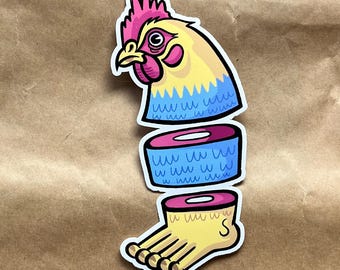 Chicken Sock Mutant Sticker - Weird Stacked Cartoon Decal