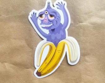 Banana - Onion Creature Sticker - Cute Purple Monkey Banana Vinyl Sticker for Laptop