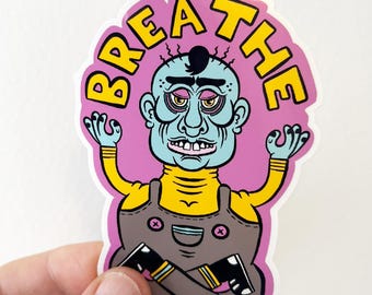 Breathe The Zombie Sticker - Funny Blue Monster Yoga Skate Deck Vinyl Decal