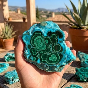 Malakit Chrysocolla-skiva, polerad kristallskiva, högkvalitativt mineralprov, samlardisplay, dekor av natursten