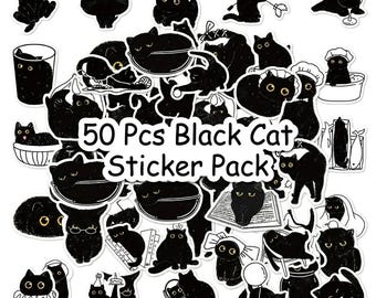 Set zwarte kattenstickers, matte vinyl waterdichte stickers, schattige dierenstickers voor dagboek, planneraccessoires, cadeau-idee voor kattenliefhebbers