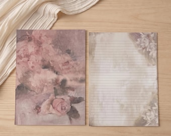 Vintage Floral Oil Painting Stationery, A4 Lined Writing Paper, Retro Journal Supplies