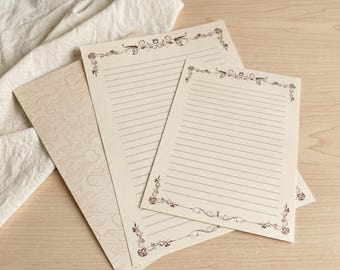 Juego de papelería europeo vintage para escribir cartas, papel rayado para diario, papelería con borde de damasco.