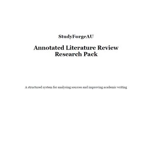 May include: White background with the text "StudyForgeAU" at the top, followed by "Annotated Literature Review Research Pack" in bold font. Below, it reads "A structured system for analysing sources and improving academic writing."