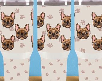 Ensemble PNG Bouledogue Français Maman Papa · Habillage pour gobelet Stanley 1,2 L · 1 haut + 3 bas · Motif bouledogue français par sublimation · Téléchargement instantané