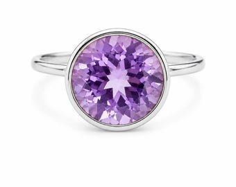 Natural Amethyst, Citrine & Lemon Quartz Solitaire Ring | 925 Sterling Silver | Free Gold Plating | Bezel Set Gemstone Ring