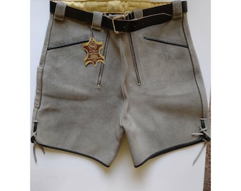 Vintage WMW A. Weiss West Germany Szare zamszowe skórzane spodnie z paskiem 26 cali, nowe, stare, zapasowe