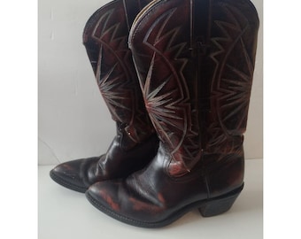Vintage Wrangler Black Cherry Leather Cowboy Boots Made in USA Western Womens 9