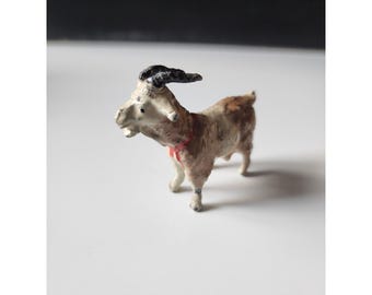 Brinquedo antigo alemão de chumbo, cabra de fazenda, 5 cm, pintado à mão, pré-guerra.