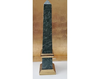 Antyczny zielony marmurowy obelisk, mosiężna podstawa, biurko biblioteczne, 15 cali