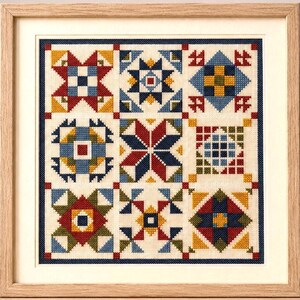 Quilt Star Cross Stitch Pattern PDF, Beginner Friendly Folk Art Sampler, Geometric Quilt Block, Modern Folk Decor, Digital Download