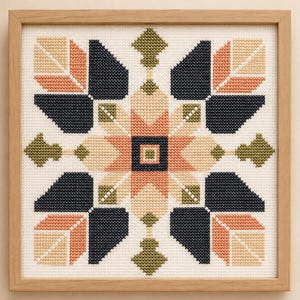 Schema astratto geometrico per punto croce in formato PDF, design moderno di arte popolare, stella per quilt a punto croce, punto croce per principianti, download digitale