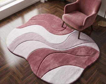 Tapete Wave tufado à mão – Tapete macio abstrato rosa pastel