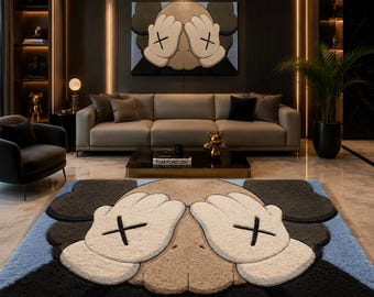 KAWS Companion Hand-Tufted Rug, Hypebeast Acrylic Area Carpet, Modern Streetwear Art Decor
