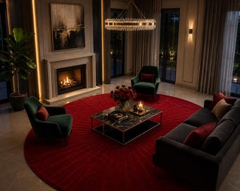 Luxury Red Round Rug Handtufted Fluted Velvet Area Carpet for Elegant Living Room Decor