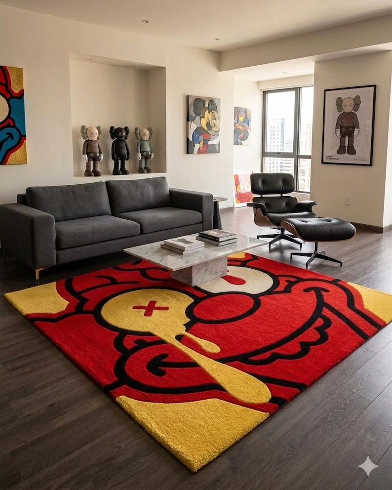KAWS Inspired Hand Tufted Rug | Modern Art Carpet | Luxury Area Rug image 1