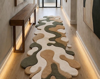 Abstract Wavy Runner Rug, Organic Hallway Carpet, Custom Modern Area Mat