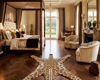 Handtufted Giraffe Skin Pelt Rug: Realistic Safari Animal Hide Carpet for Nursery