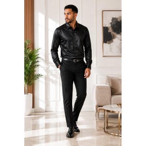 Mens Black Satin Dress Shirts