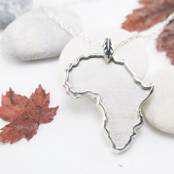HANDCRAFTED Sterling Silver Africa Pendant Rope Chain Necklace