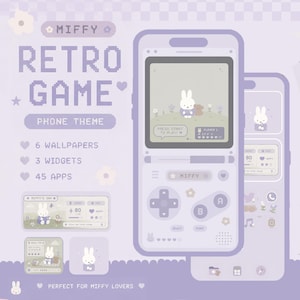 Retro Game Bunny Flip Phone-tema | iOS-ikoner, widgets, bakgrundsbilder (digital nedladdning)