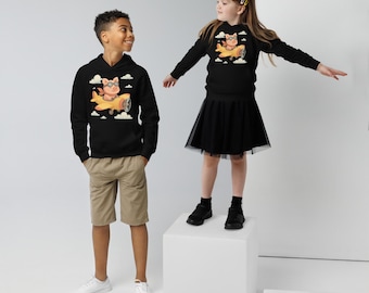 Kinder Bio-Baumwolle Hoodie, Schweine Pilot Print, umweltfreundliche Kinderbekleidung