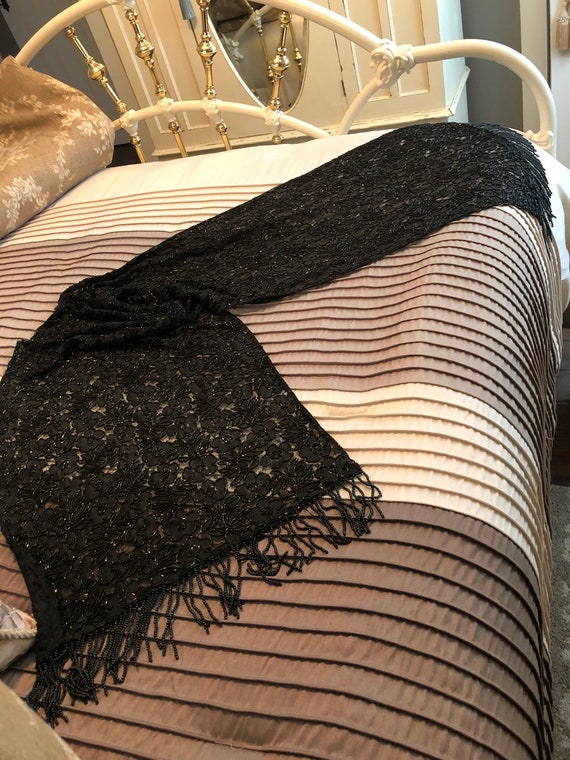 Vintage Shawl, Lace Beaded Shawl, Lace Shawl, Bead