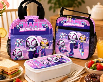 Bolsa de almuerzo de Spider-Gwen para niñas, lonchera personalizada, bolsa de almuerzo escolar de Spider-Gwen, regalo de regreso a clases para niños