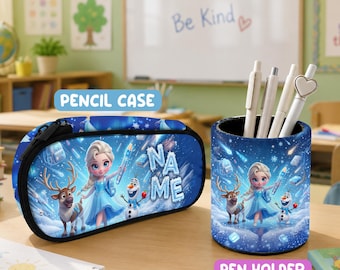 Estuche y portalápices de Disney Frozen, accesorios escolares personalizados de Elsa, regalo personalizado para la vuelta al cole para niñas.