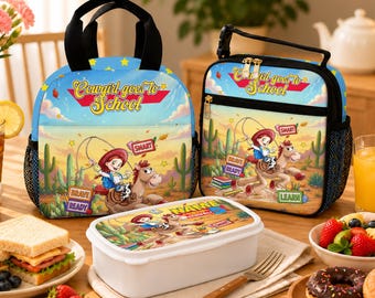 Lonchera Jessie, fiambrera personalizada, regalo de regreso a clases para niñas, útiles escolares de vaquera, primer día de clases.