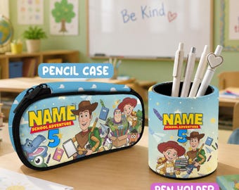 Estuche para lápices y portalápices personalizado de Toy Story, útiles escolares para la vuelta al cole, regalo personalizado con nombre y grado para alumnos de jardín de infancia.