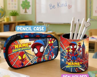 Estuche y portalápices de Marvel Spider-Man, material escolar personalizado para niños, regalo de regreso a clases con nombre personalizado para estudiantes.