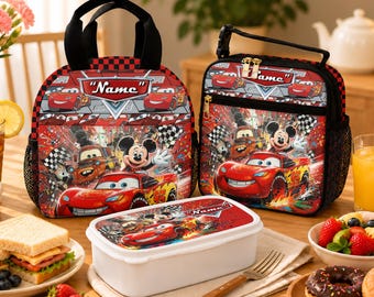 Set de almuerzo de Disney Cars, bolsa de almuerzo personalizada de Rayo McQueen y Mickey, accesorios de Pixar para la cafetería escolar para niños