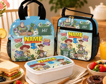 Bolsa de almuerzo personalizada de Toy Story, lonchera, regalo personalizado de regreso a clases para niños, útiles escolares para niños y niñas de jardín de infantes.