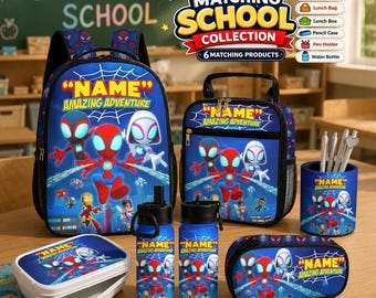 Mochila Spider-Verse personalizada para la escuela, juego de almuerzo infantil con nombre personalizado, regalo de Spider-Man para la vuelta al cole para niños y niñas.