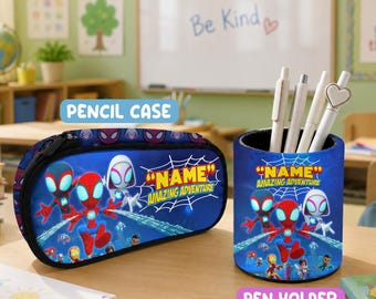 Estuche para lápices de Spidey y sus increíbles amigos, juego de portalápices personalizado de Marvel, regalo de útiles escolares con nombre personalizado para niños y niñas.