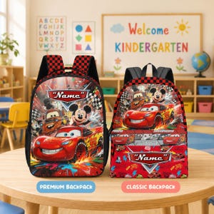 Sac à dos Mickey Flash McQueen, Sac à dos Disney Cars personnalisé, Sac à dos scolaire personnalisé avec nom, Cadeau de rentrée scolaire pour enfants