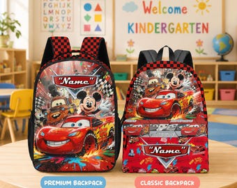 Mochila de Mickey y Rayo McQueen, mochila personalizada de Disney Cars, mochila escolar de carreras con nombre personalizado, regalo para la vuelta al cole de los niños