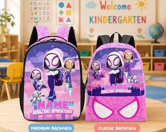 Mochila personalizada de Spider-Gwen, mochila escolar de Spider-Gwen fantasma, mochila Marvel con nombre personalizado, mochila escolar para niñas del Spider-Verse
