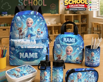 Mochila personalizada de Elsa, mochila escolar de Frozen para niñas, mochila personalizada de la Reina de las Nieves, colección escolar a juego.