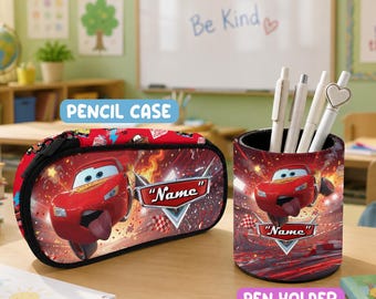 Estuche para lápices y portalápices de Disney Pixar Cars, útiles escolares personalizados de Lightning McQueen Racing, regalo con nombre personalizado