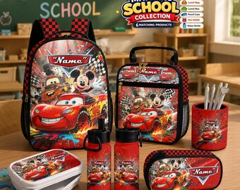 Mochila personalizada de Mickey Mouse de Disney Cars, mochila escolar de Rayo McQueen, mochila infantil con nombre personalizado, regalo de carreras para niños