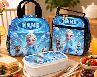 Colección de almuerzos de princesas de Frozen, bolsa y lonchera personalizadas de Elsa, accesorios de comida escolar de Disney para niñas