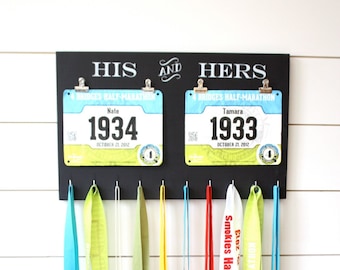 Gift for Runners - Couple - Race Bib and Medal Holder - His and Hers