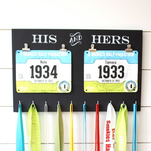Gift for Runners Couple Race Bib and Medal Holder His Etsy