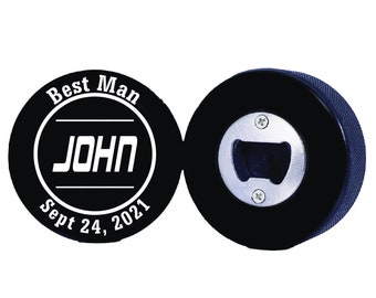 Best Man Hockey Puck with Bottle Opener, Custom Hockey Puck, Printed Hockey Puck, Hockey Gift, Hockey Puck Bottle Opener