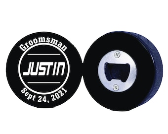 Groomsman Hockey Puck with Bottle Opener, Custom Hockey Puck, Printed Hockey Puck, Hockey Gift, Hockey Puck Bottle Opener