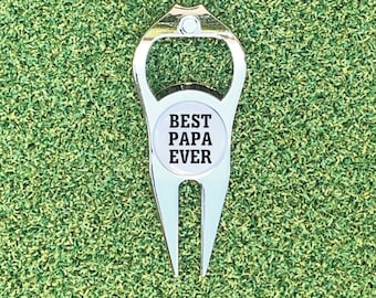 Best Papa Ever Golf Divot Tool, Grandfather, Dad with Ball Marker and Bottle Opener, Custom Divot Tool, Golf Gift, Personalized Golf Marker