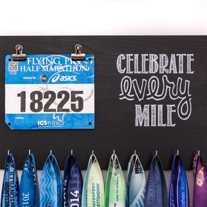 PR Race Bib and Medal Holder on Chalkboard 5K, 10K, Half, & Full